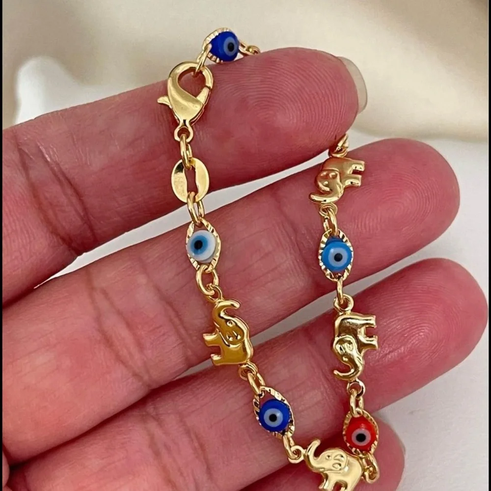 18k Gold Filled Girls Elephants/Eye Bracelet